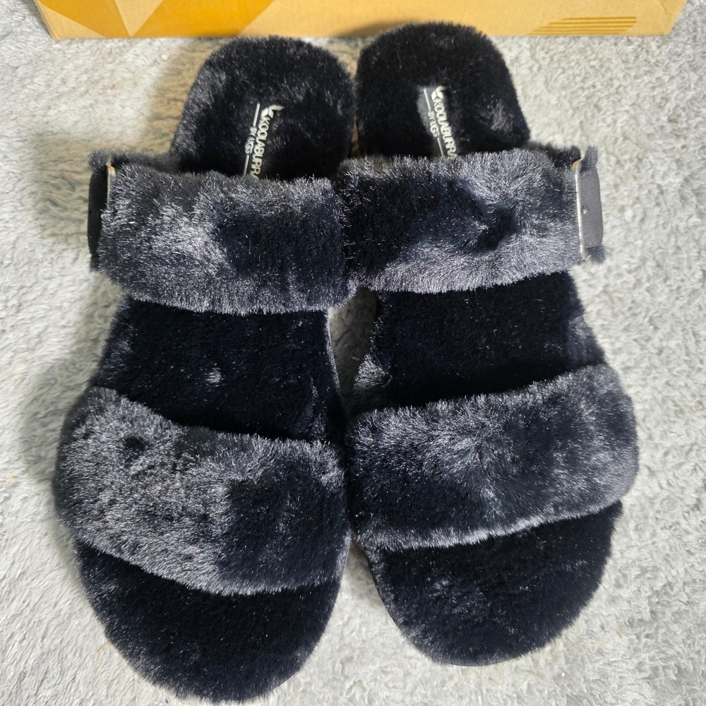 Koolaburra UGG Women's Furr-Ah Black Faux Fur Slide Sandals Slippers Size 11 NEW